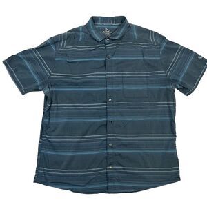 Kuhl Button Up Snap Shirt Mens XL Striped Short Sleeve Hiking Outdoor Blue
